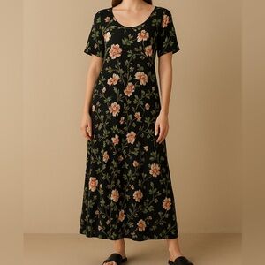 Whimsy Goth Floral Midi Dress L‎ Corset Back Fairy Grunge  Romantic